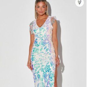 Sequin Flutter Sleeve Mermaid Dress from Lulu's / Soieblu